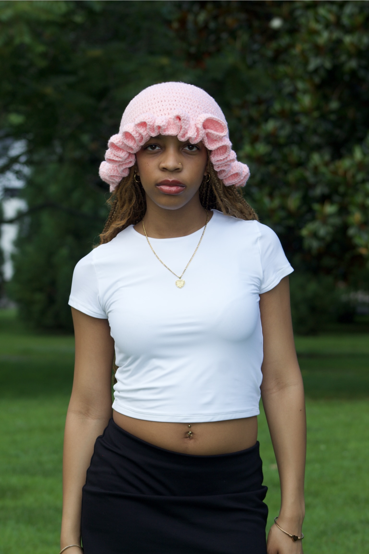 Solid Ruffle Bucket Hat in Pink